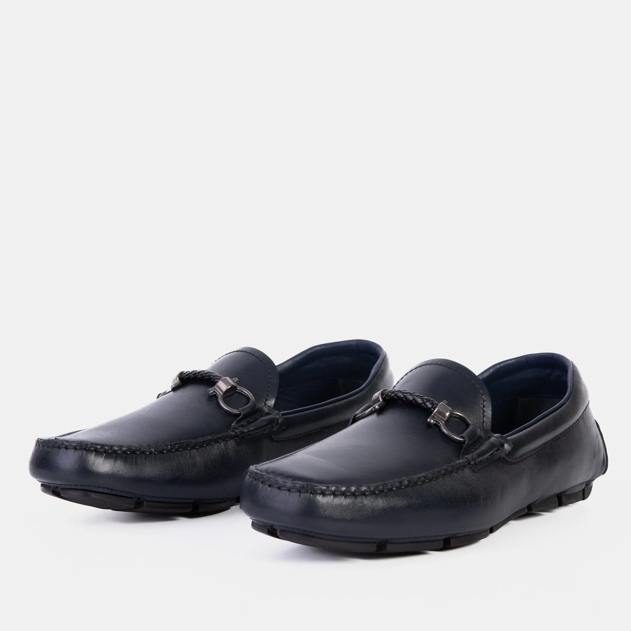 Pavia Navy Blue Leather Bit Drive Loafer Men Shoe