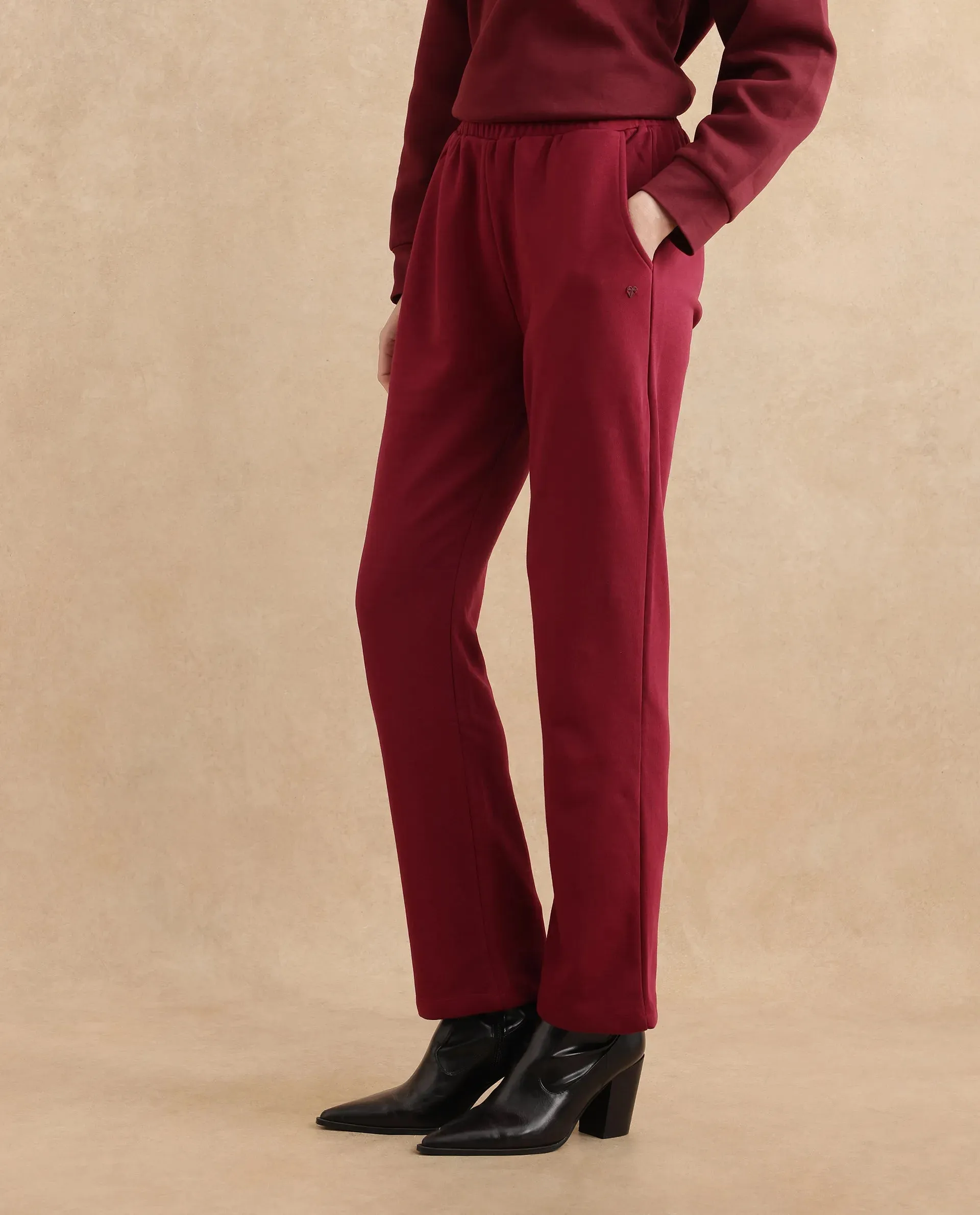 Rareism Women Trunky Maroon Plain Track Pant