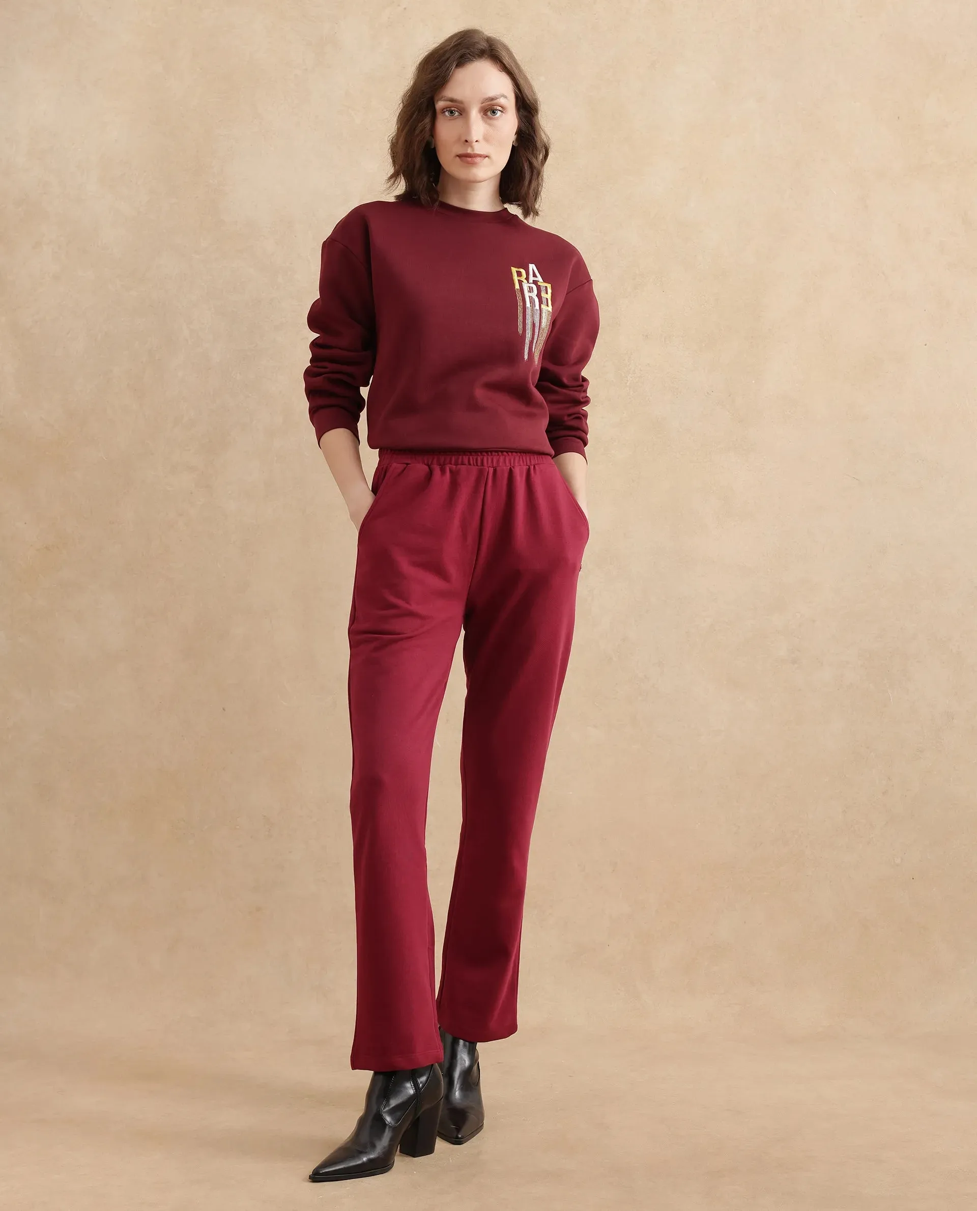 Rareism Women Trunky Maroon Plain Track Pant