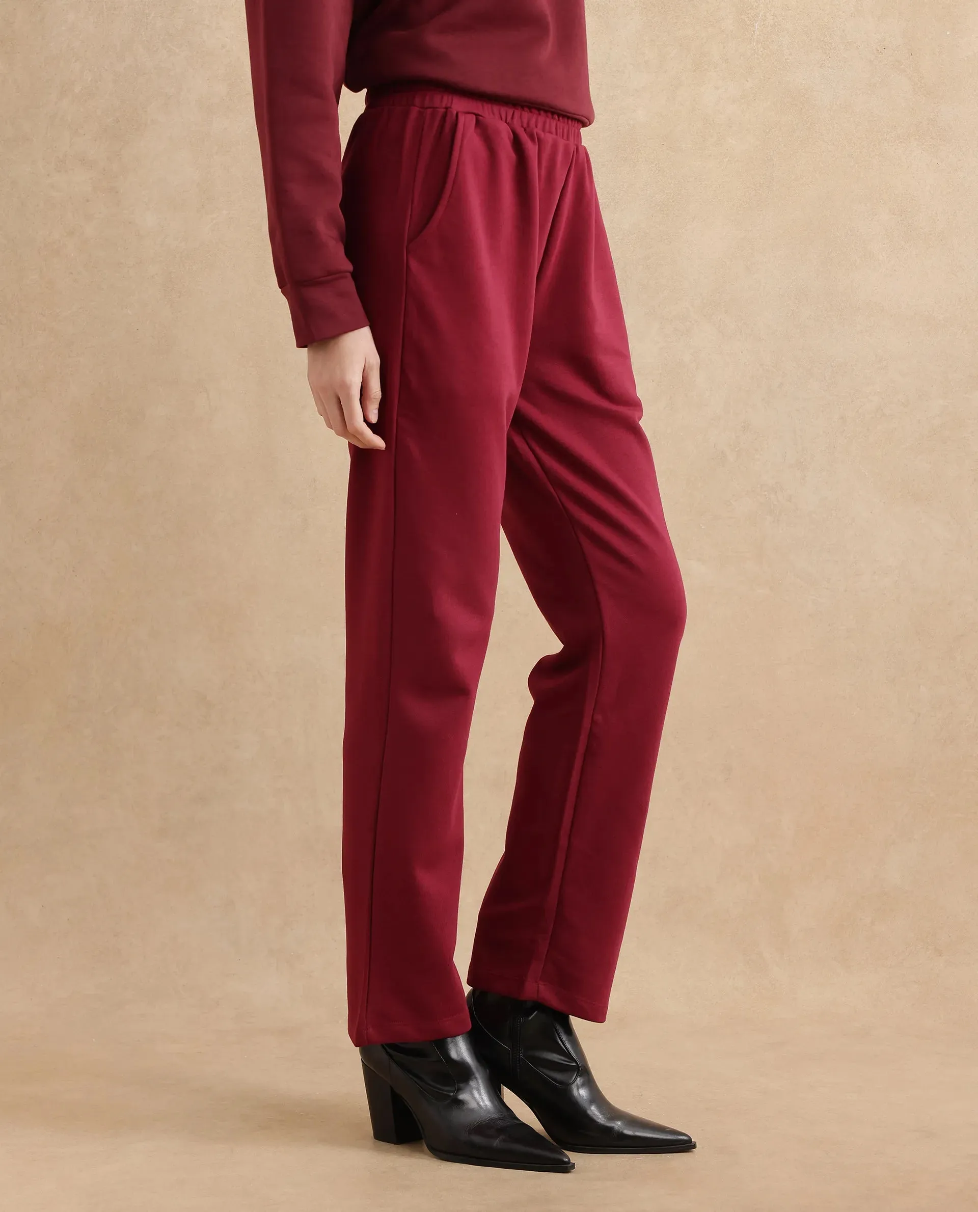 Rareism Women Trunky Maroon Plain Track Pant