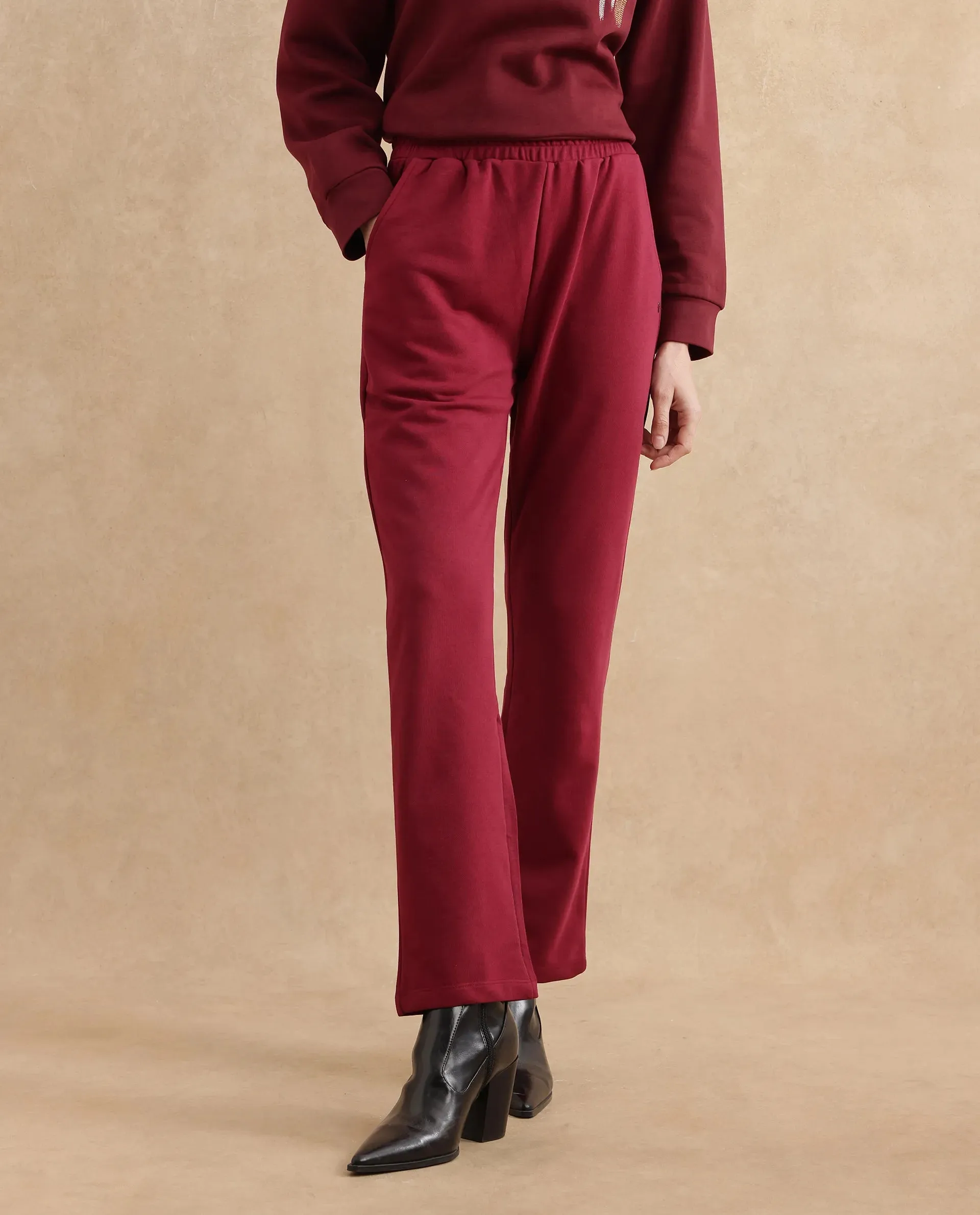 Rareism Women Trunky Maroon Plain Track Pant