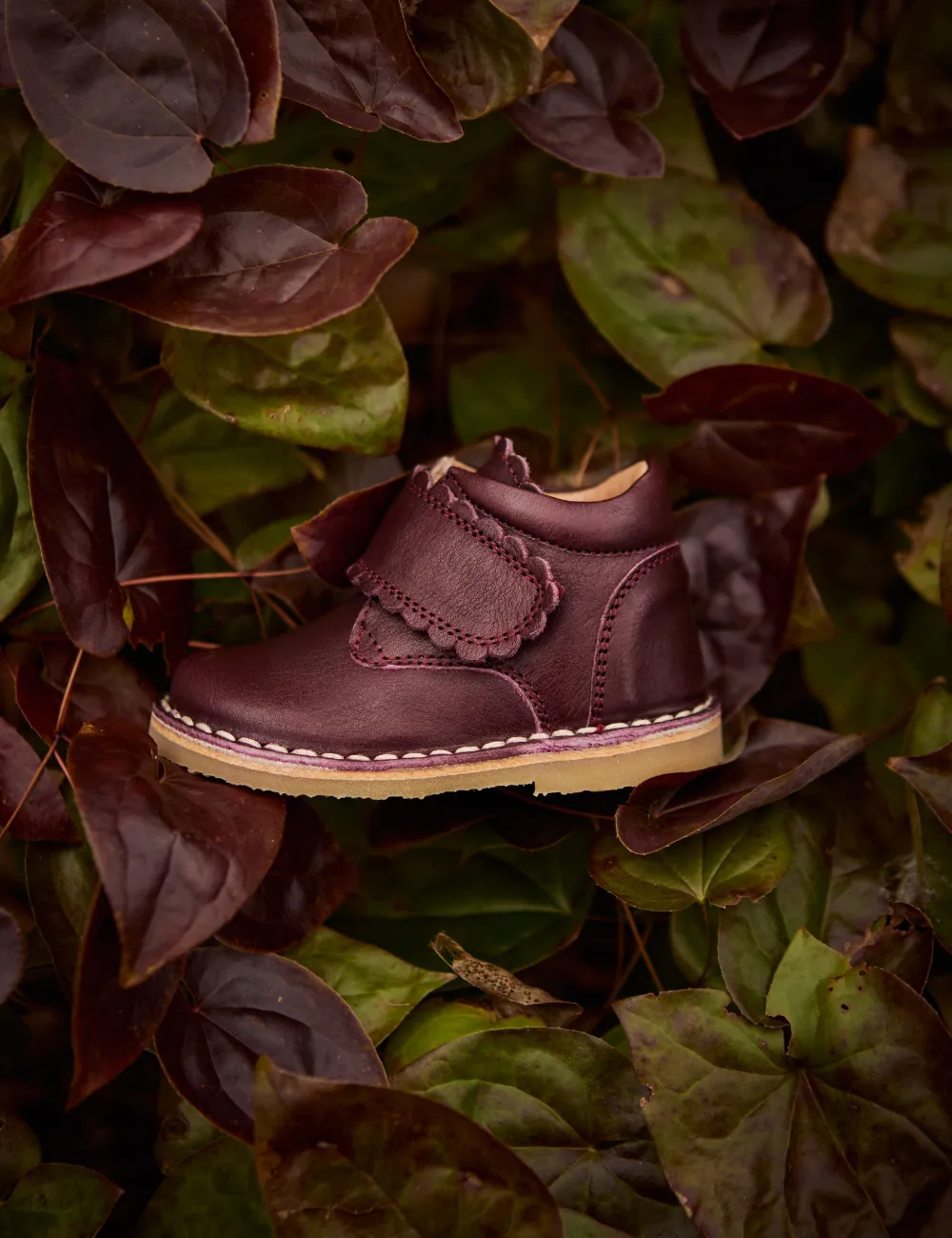 Scallop Velcro Boot - Plum