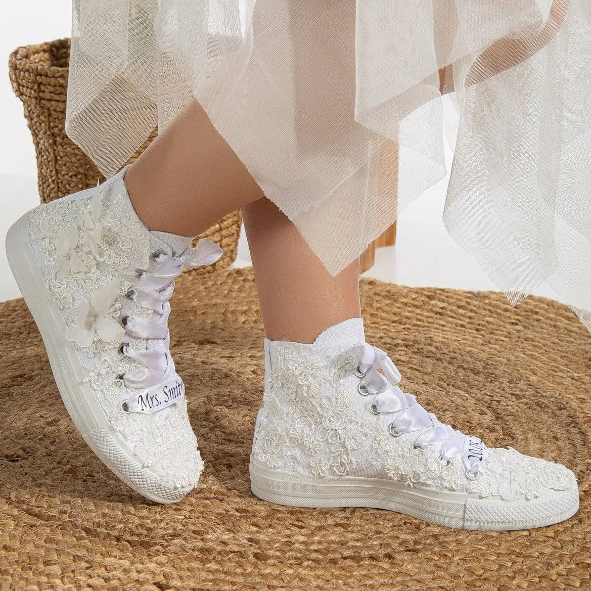 Soleil Lace Vegan Wedding Sneakers | White