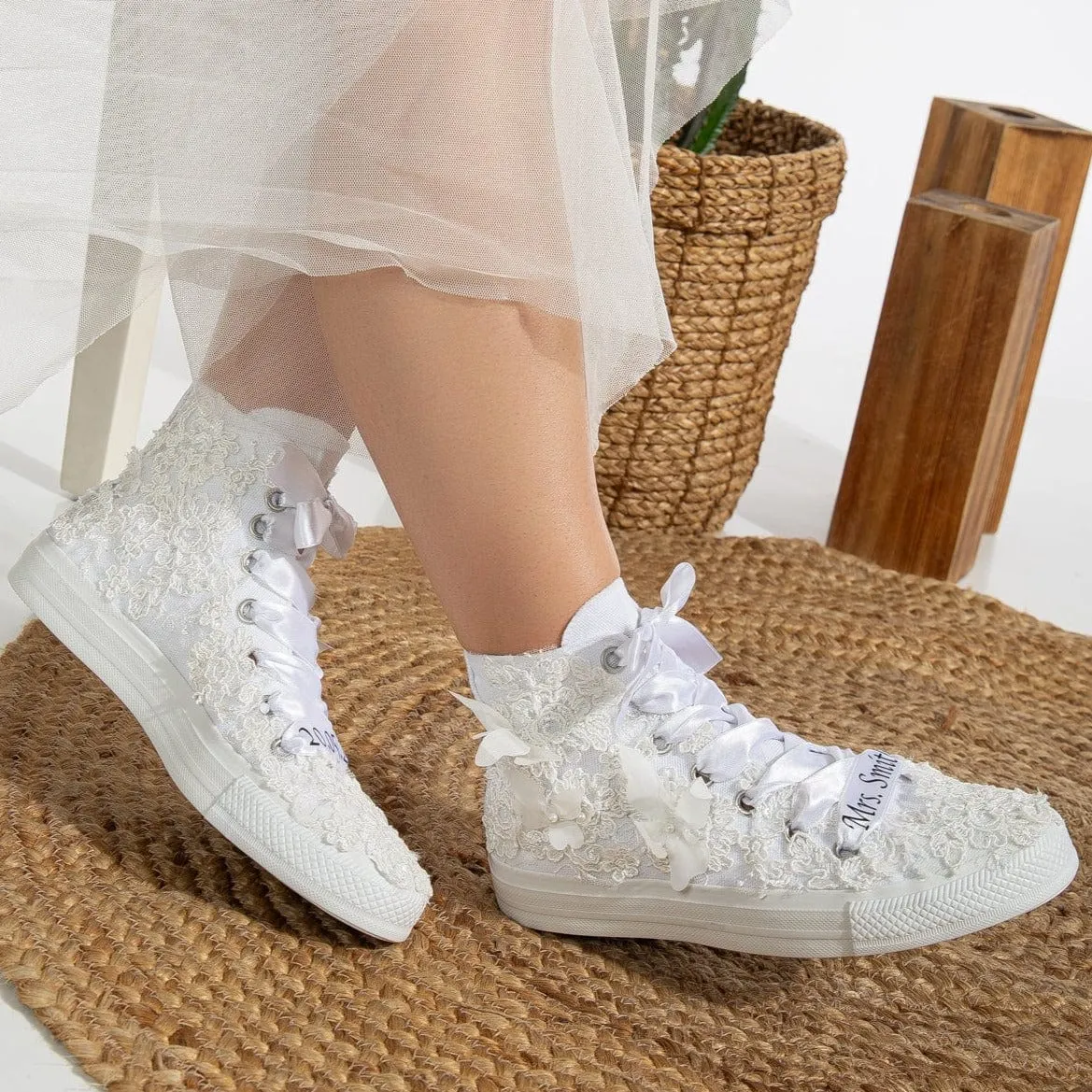 Soleil Lace Vegan Wedding Sneakers | White