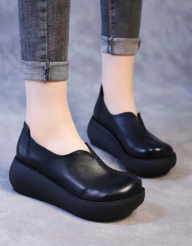 Spring Comfortable Handmade Leather Retro Wedge Shoes