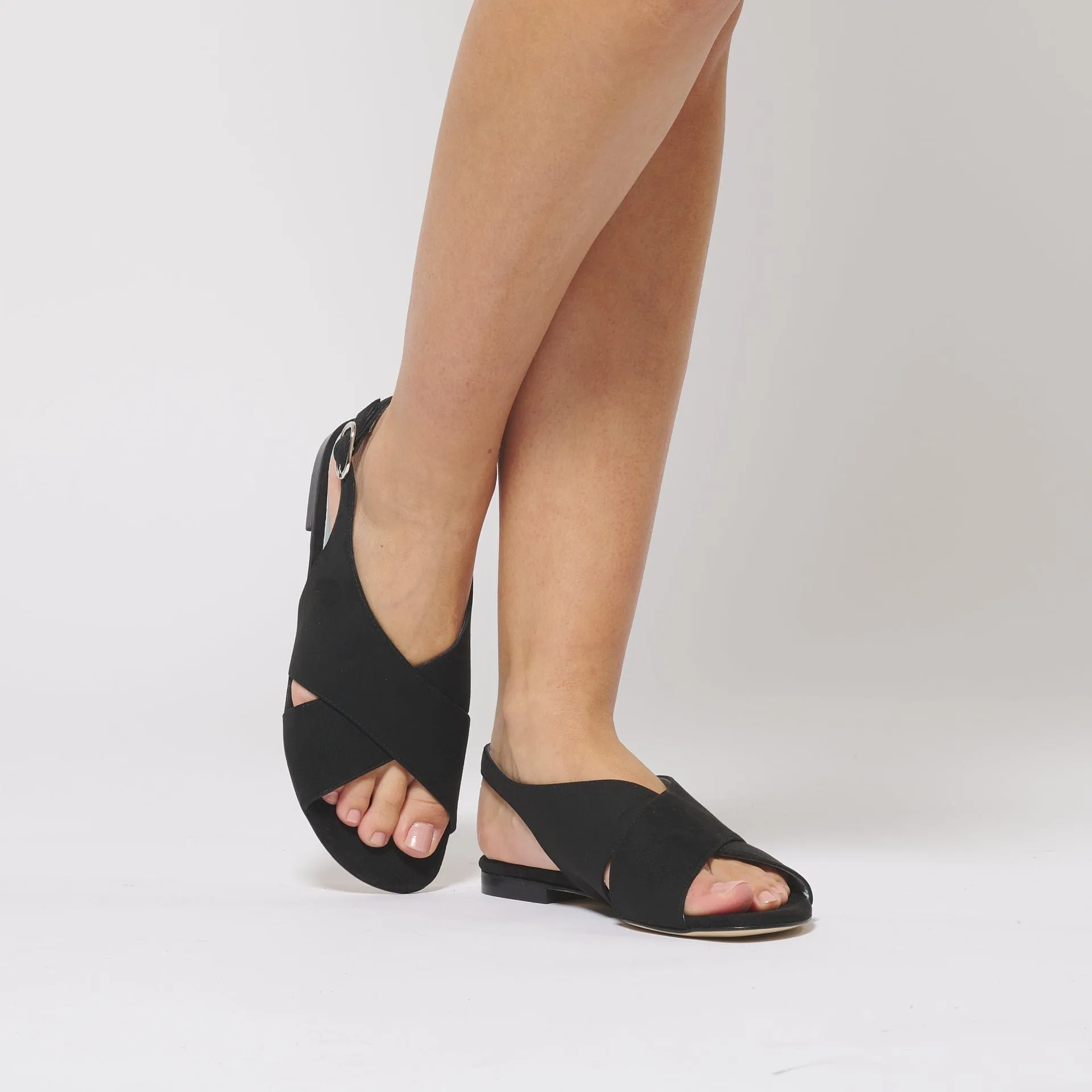 Vegan Suede Crossover Slingback Sandals | Black