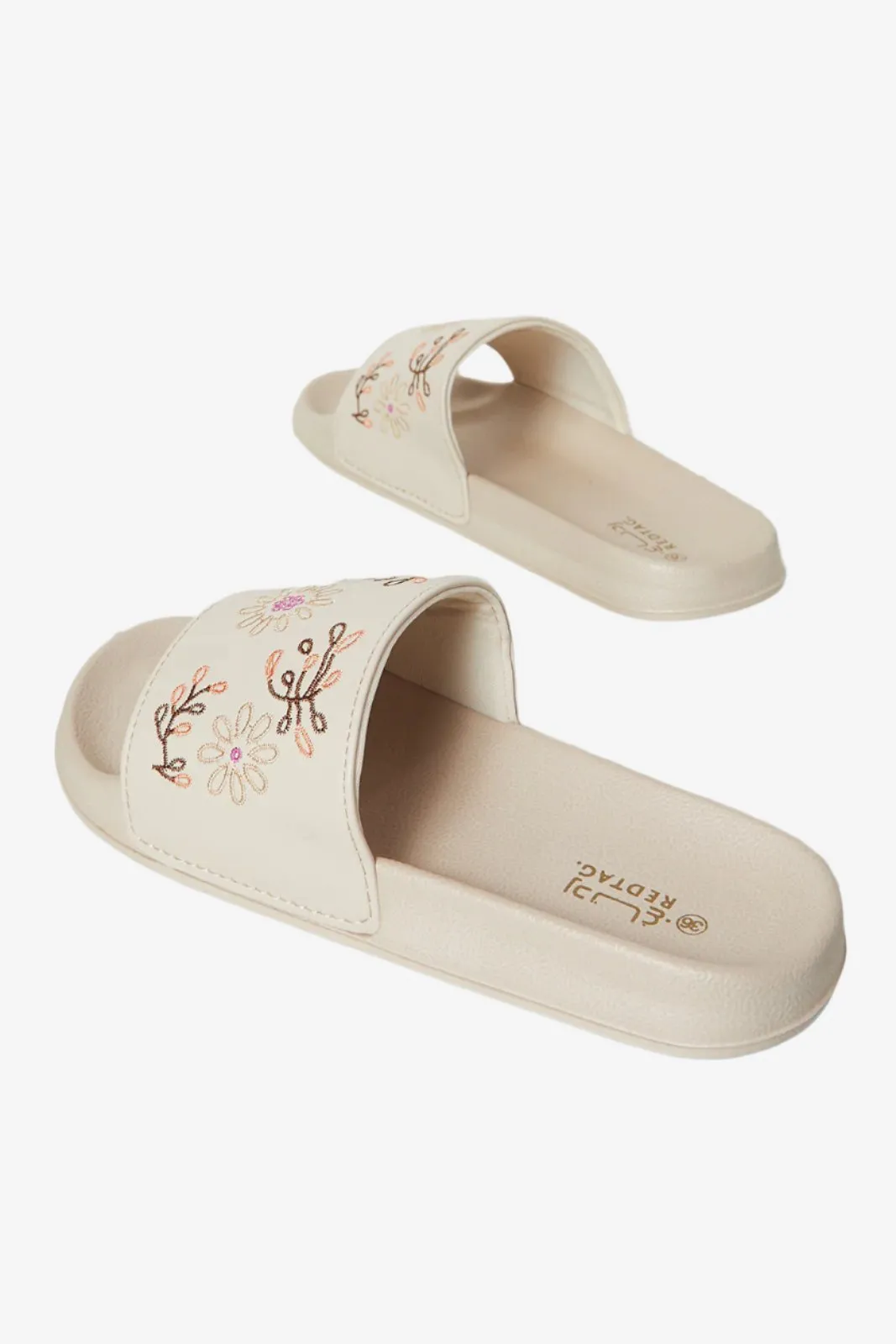 Women Beige Embroidered Slide