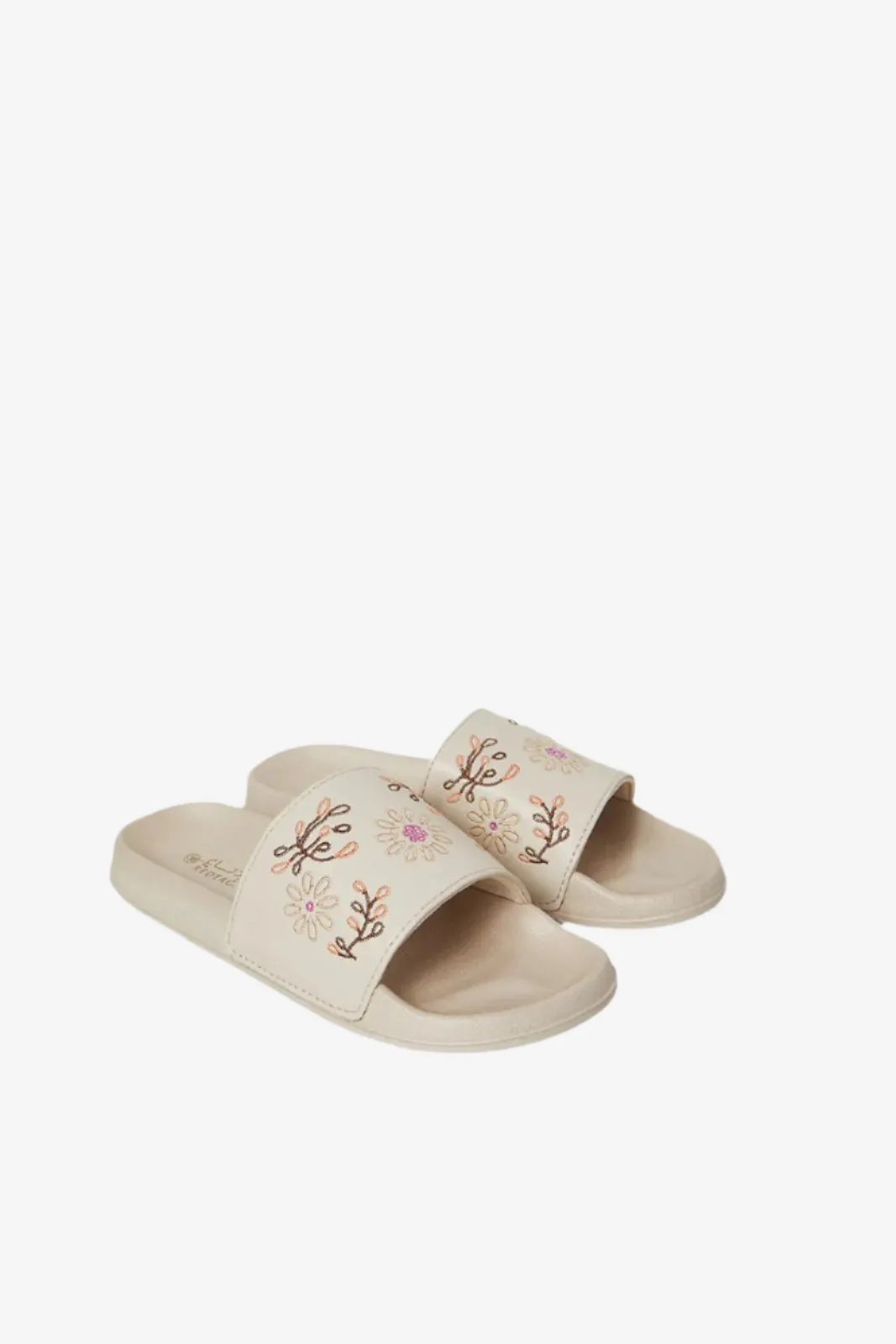 Women Beige Embroidered Slide