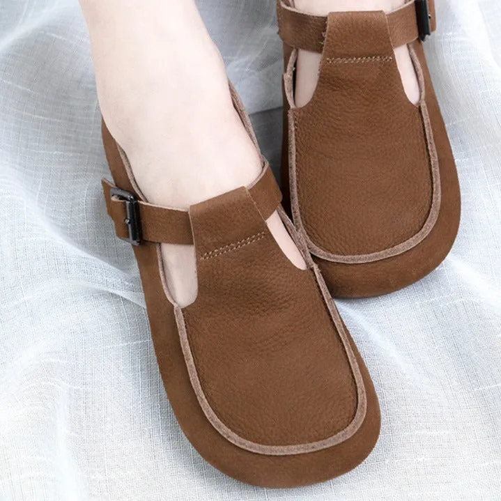 Women Handmade Soft Leather Mary Jane Shoes Buckle Decor Flat Loafers